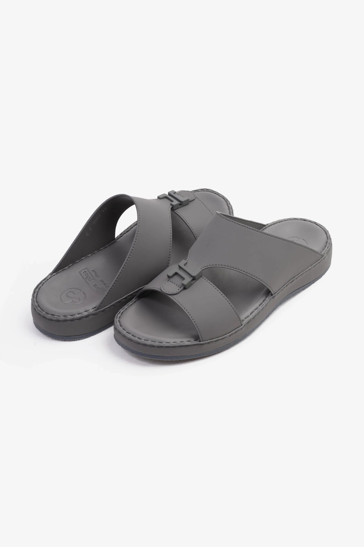 Comfort Plus Men's Matte Leather Stylish Trim Arabic Sandals Dark Grey MSDCP3002 - Sole Therapy