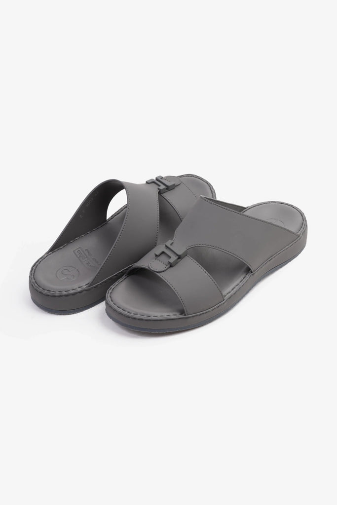 Comfort Plus Men's Matte Leather Stylish Trim Arabic Sandals Dark Grey MSDCP3002 - Sole Therapy