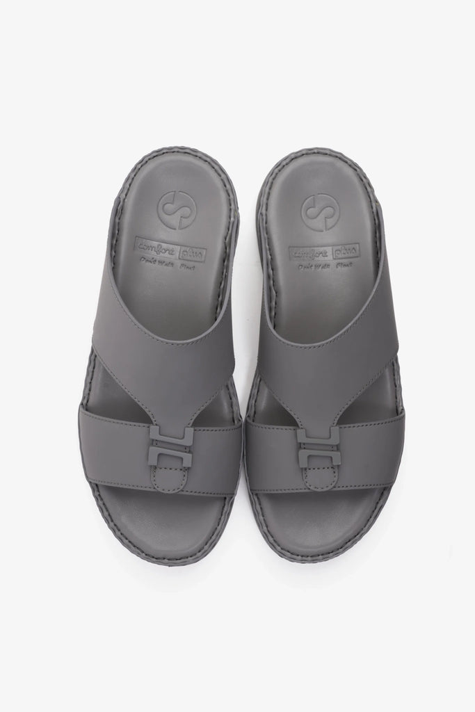 Comfort Plus Men's Matte Leather Stylish Trim Arabic Sandals Dark Grey MSDCP3002 - Sole Therapy