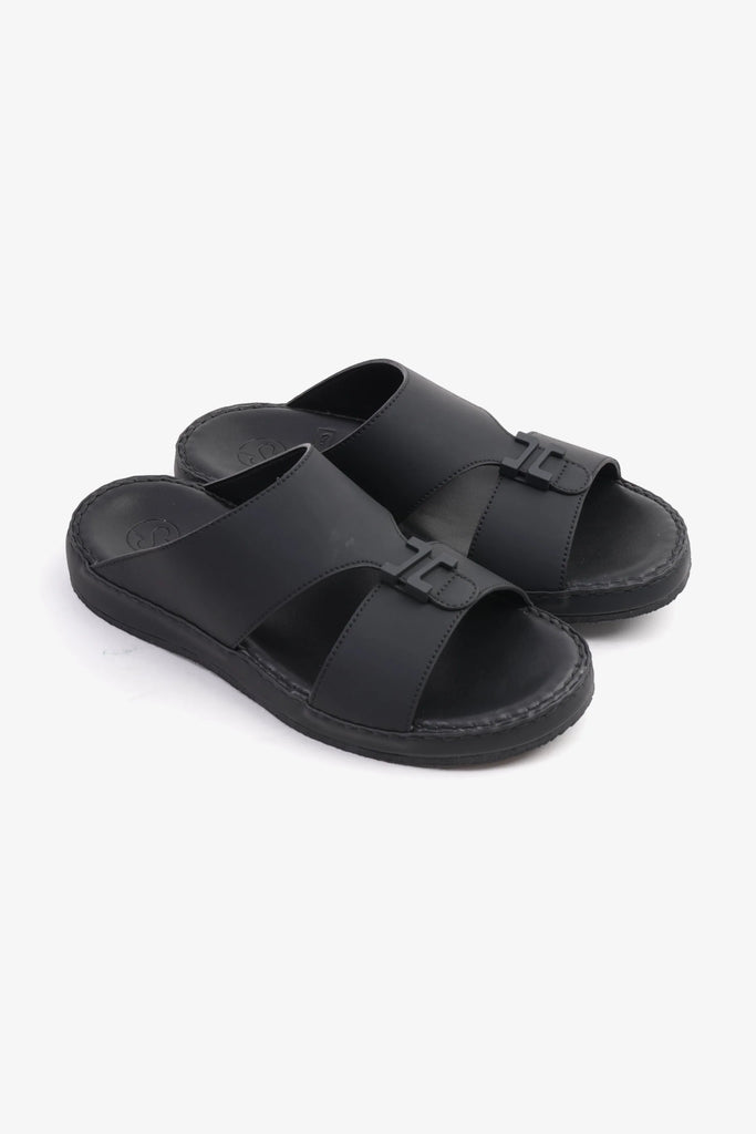 Comfort Plus Men's Matte Leather Stylish Trim Sandals Black MSDCP3002 - Sole Therapy
