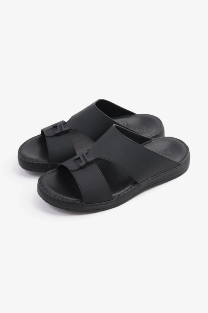 Comfort Plus Men's Matte Leather Stylish Trim Sandals Black MSDCP3002 - Sole Therapy