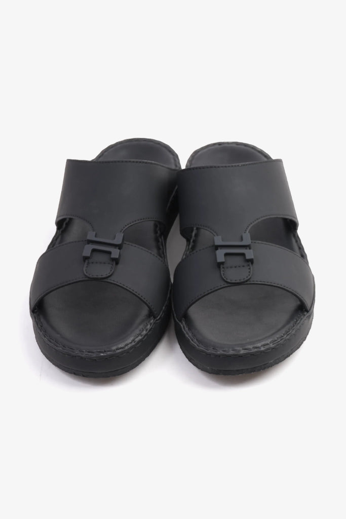 Comfort Plus Men's Matte Leather Stylish Trim Sandals Black MSDCP3002 - Sole Therapy