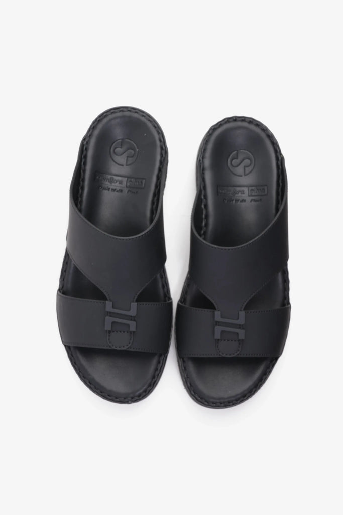 Comfort Plus Men's Matte Leather Stylish Trim Sandals Black MSDCP3002 - Sole Therapy