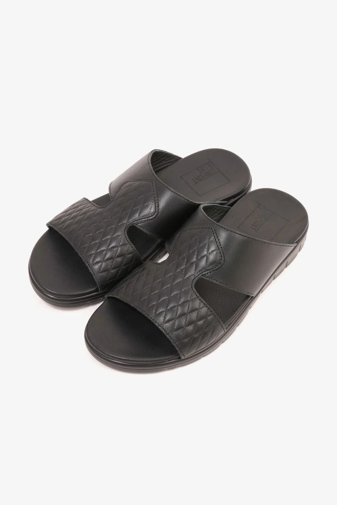 Comfort Plus Men's Quilted Leather Sandals Black MSDCP202 - Sole Therapy
