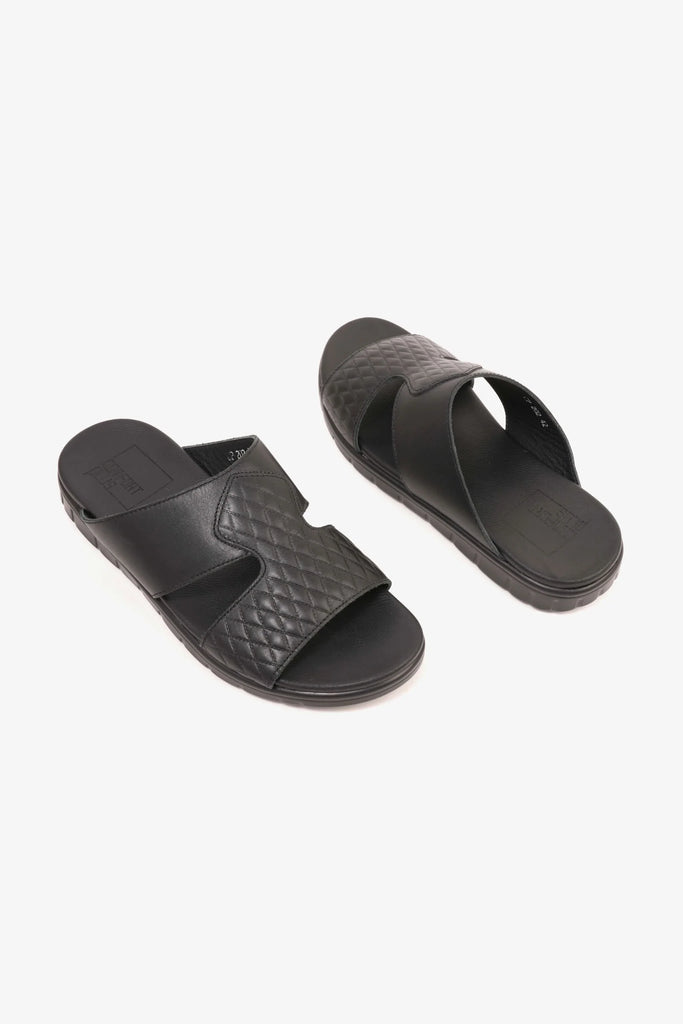 Comfort Plus Men's Quilted Leather Sandals Black MSDCP202 - Sole Therapy