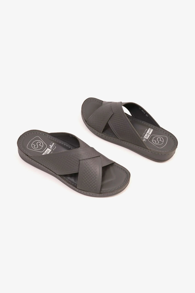 Comfort Plus Men's Silver Accent Arabic Sandals Dark Grey MSDCP6611 - Sole Therapy