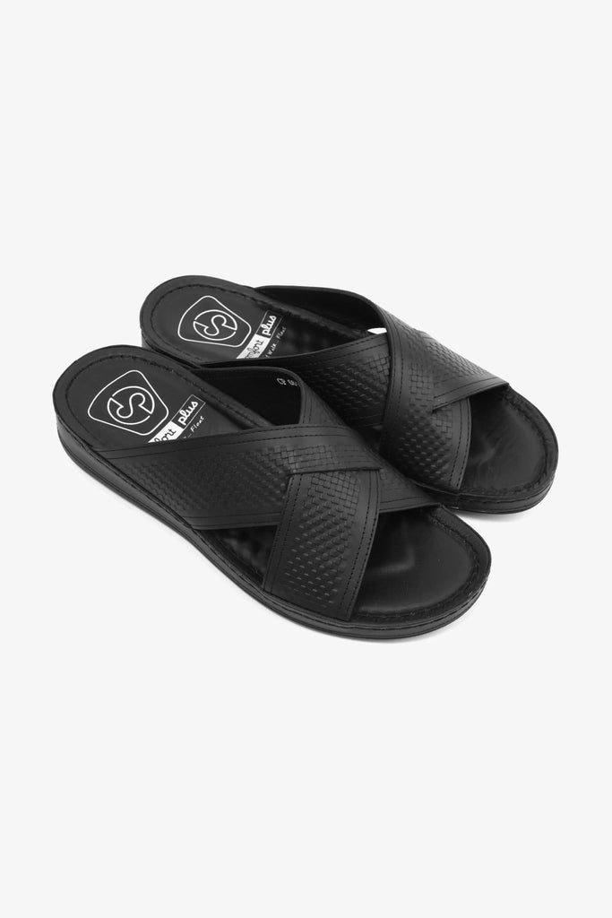 Comfort Plus Men's Silver Accent Leather Arabic Sandals Black MSDCP6611 - Sole Therapy