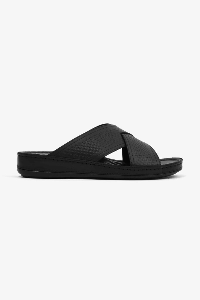 Comfort Plus Men's Silver Accent Leather Arabic Sandals Black MSDCP6611 - Sole Therapy