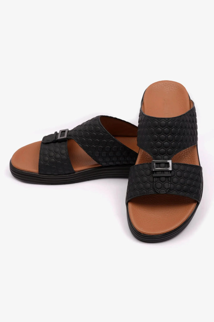 Comfort Plus Men's Stylish Arabic Trims Sandals Black FAR603 - Sole Therapy
