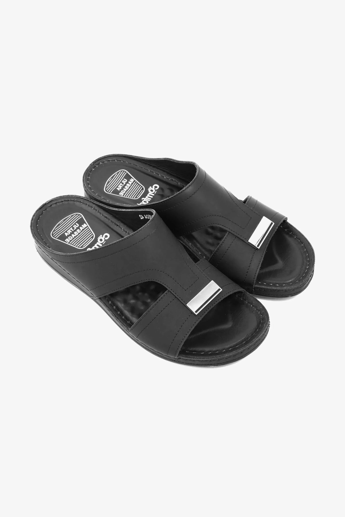 Comfort Plus Men's Ultra Massage Leather Sandals Black MSDCP6604 - Sole Therapy