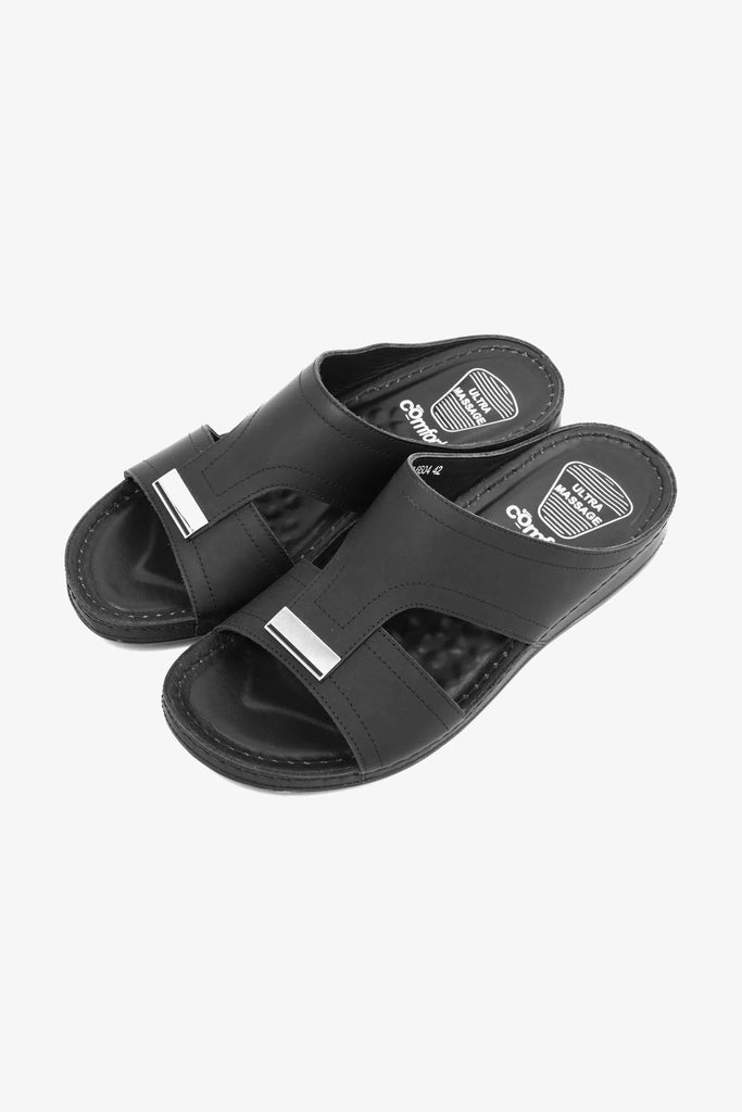 Comfort Plus Men's Ultra Massage Leather Sandals Black MSDCP6604 - Sole Therapy