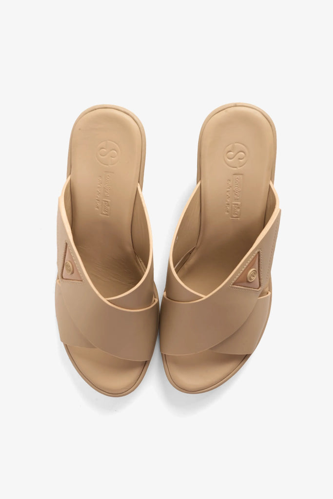 Comfort Plus Women's Cross-Strap Slide Sandals Beige LSDCP9108 - Sole Therapy