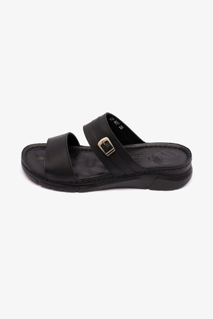 Comfort Plus Women's Elegant Trim Mid Heel Sandals Black LSDCP607 - Sole Therapy