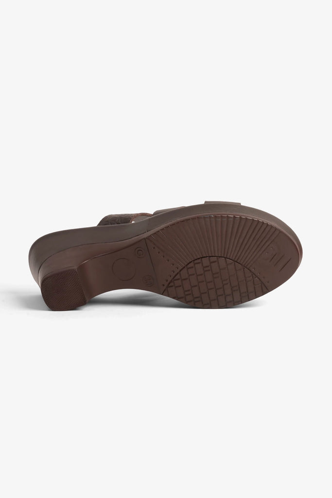 Comfort Plus Women's Embossed Leather Wedges Brown LSDCP9107 - Sole Therapy