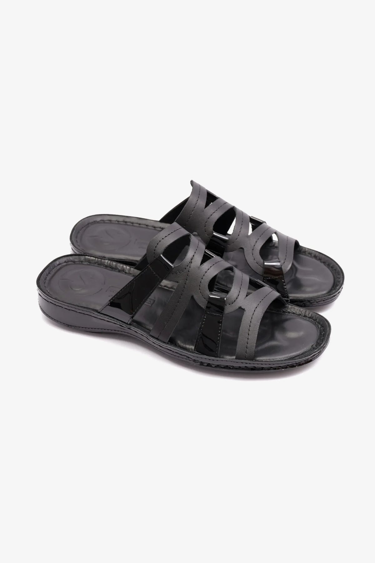 Comfort Plus Women's Flat Leather Sandals Black CP721 - Sole Therapy