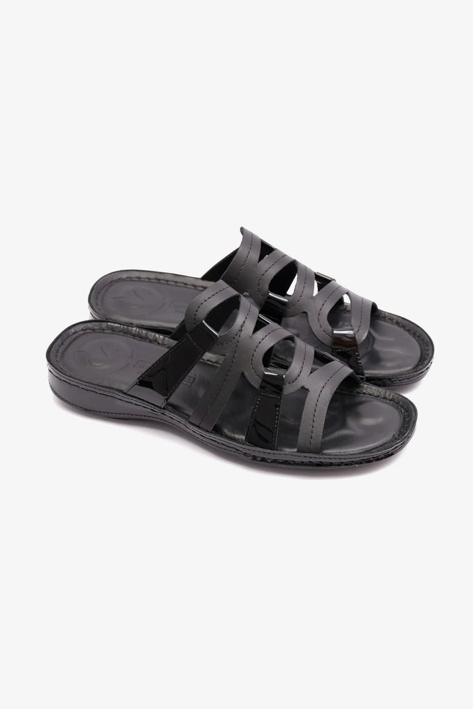Comfort Plus Women's Flat Leather Sandals Black CP721 - Sole Therapy