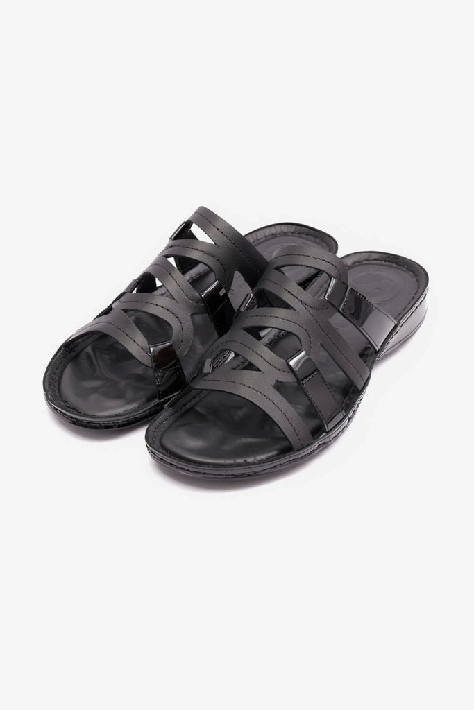 Comfort Plus Women's Flat Leather Sandals Black CP721 - Sole Therapy