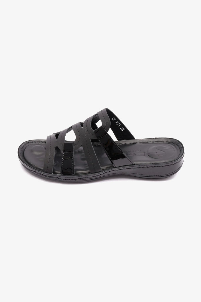 Comfort Plus Women's Flat Leather Sandals Black CP721 - Sole Therapy