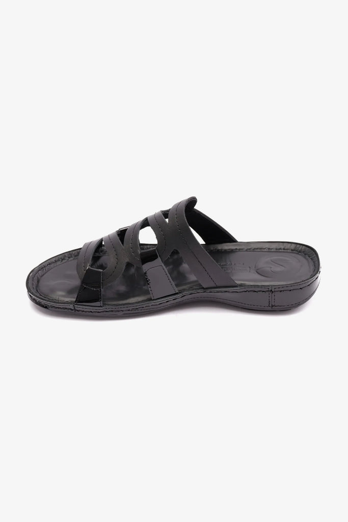 Comfort Plus Women's Flat Leather Sandals Black CP721 - Sole Therapy