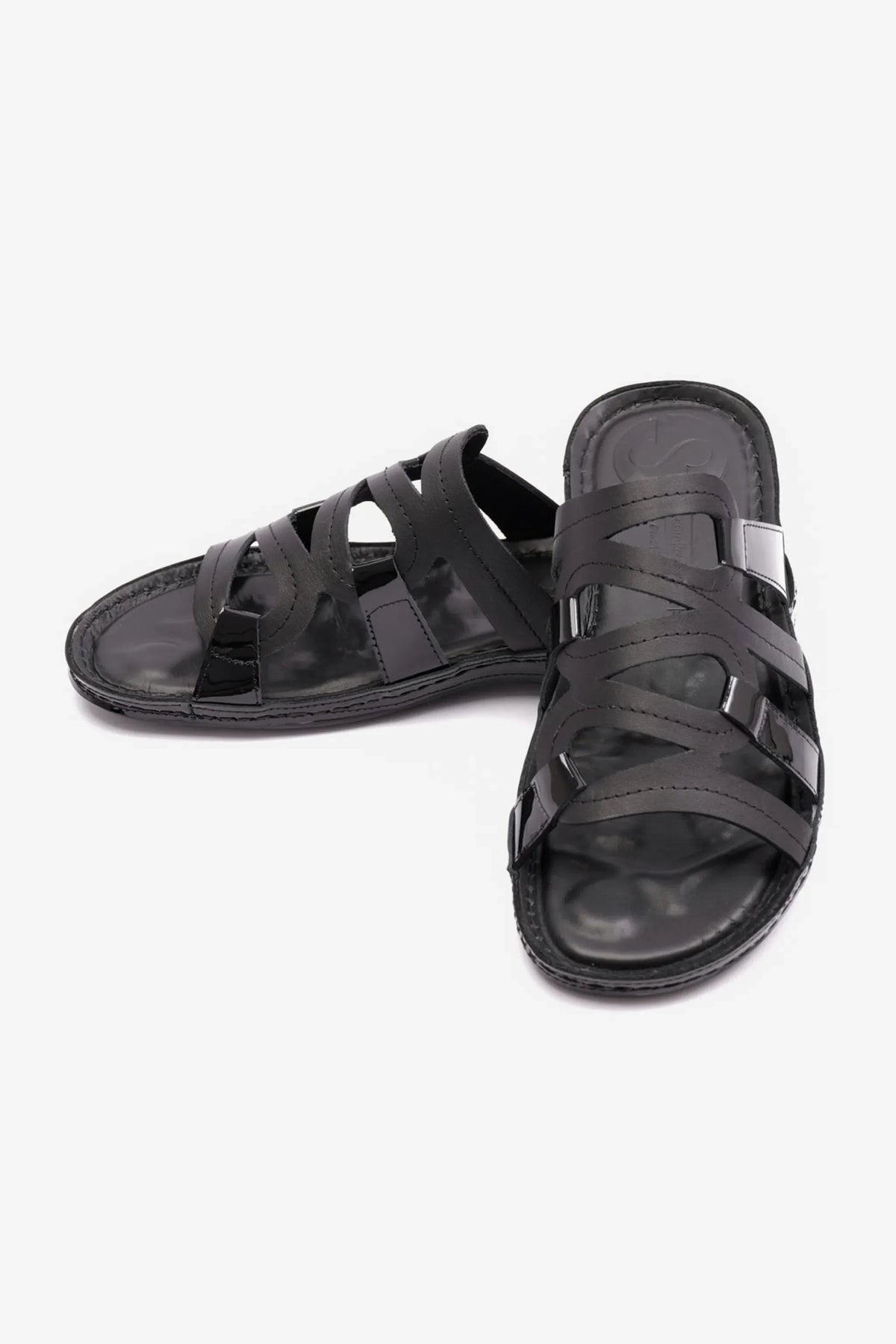 Comfort Plus Women's Flat Leather Sandals Black CP721 - Sole Therapy