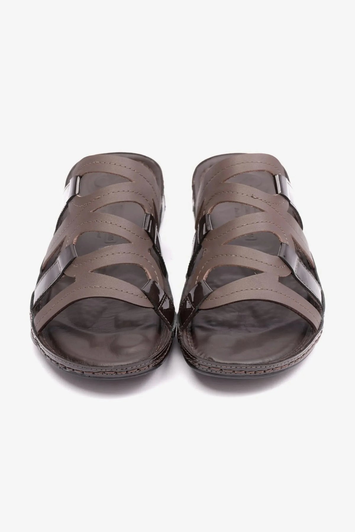 Comfort Plus Women's Flat Outsole Massage Point Leather Sandals Brown LSDCP721 - Sole Therapy