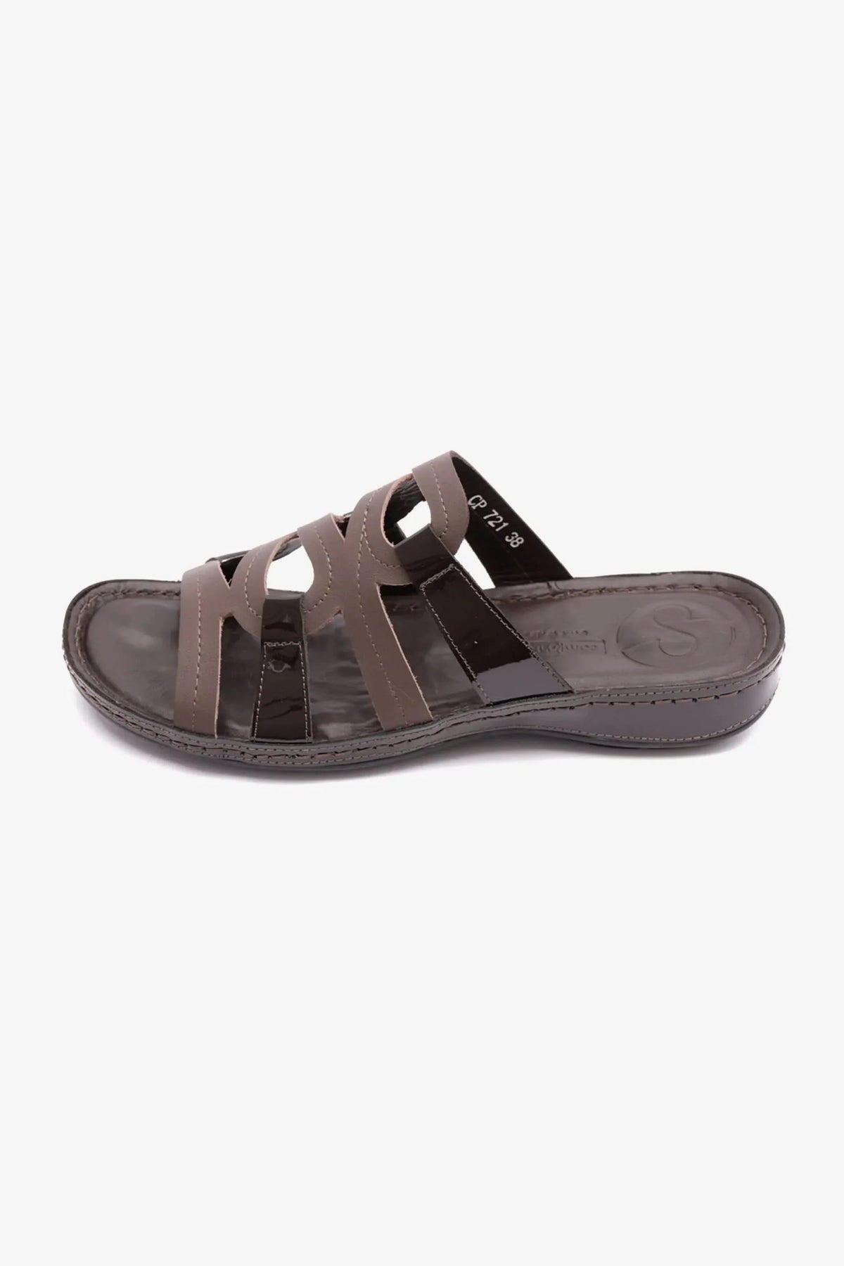 Comfort Plus Women's Flat Outsole Massage Point Leather Sandals Brown LSDCP721 - Sole Therapy