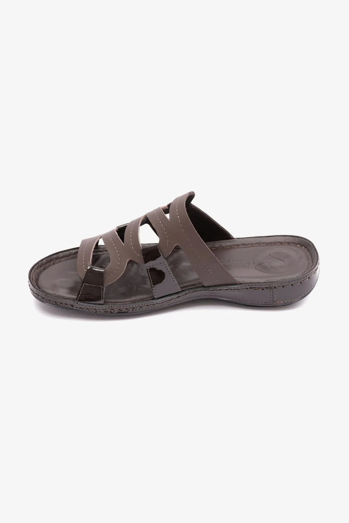 Comfort Plus Women's Flat Outsole Massage Point Leather Sandals Brown LSDCP721 - Sole Therapy