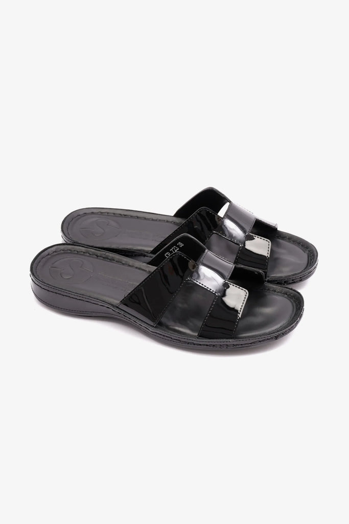 Comfort Plus Women's Flat Patent Leather Sandals Black LSDCP723 - Sole Therapy