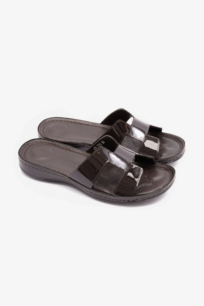Comfort Plus Women's Flat Patent Leather Sandals Brown LSDCP723 - Sole Therapy