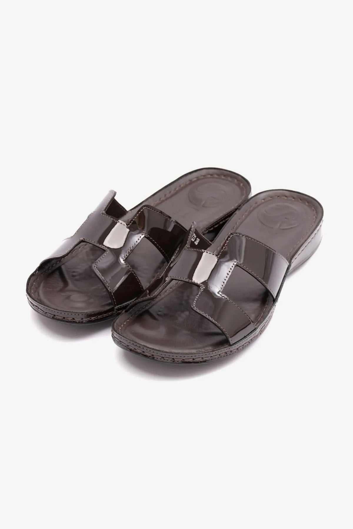 Comfort Plus Women's Flat Patent Leather Sandals Brown LSDCP723 - Sole Therapy