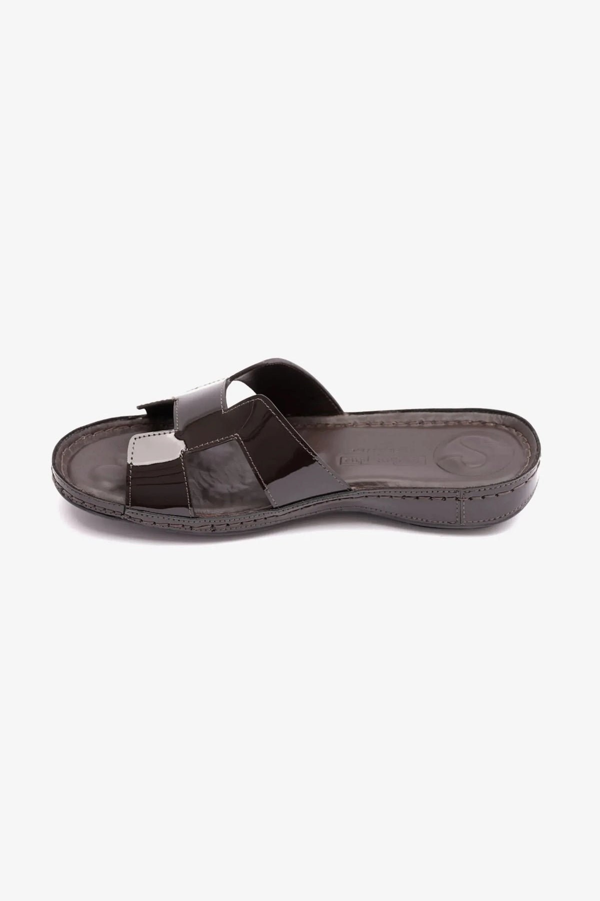 Comfort Plus Women's Flat Patent Leather Sandals Brown LSDCP723 - Sole Therapy
