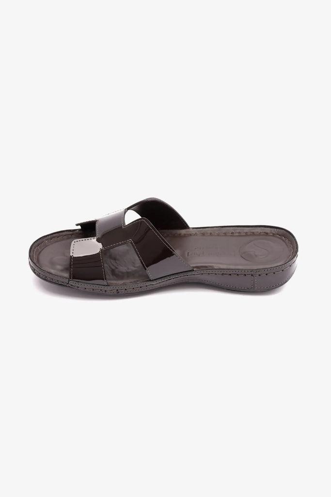 Comfort Plus Women's Flat Patent Leather Sandals Brown LSDCP723 - Sole Therapy