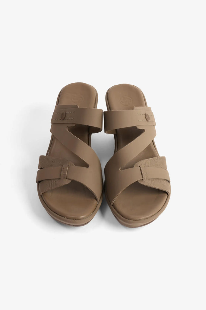 Comfort Plus Women's Leather Cut-Out Low Heel Sandals Truffle LSDCP9110 - Sole Therapy
