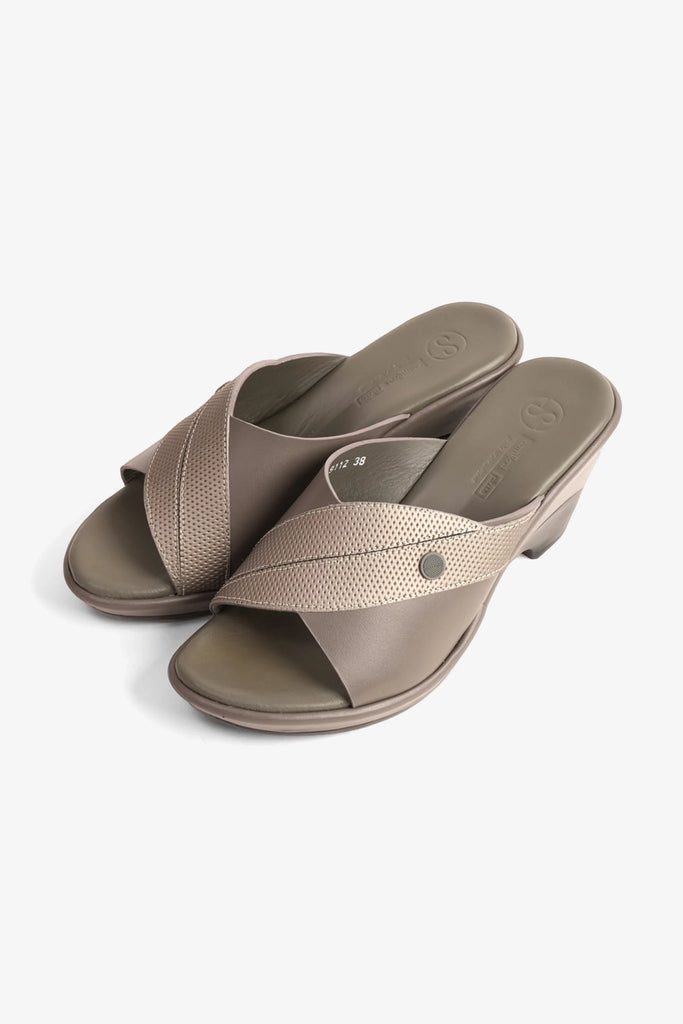 Comfort Plus Women's Leather Mules Low Heel Sandals Grey LSDCP9112 - Sole Therapy