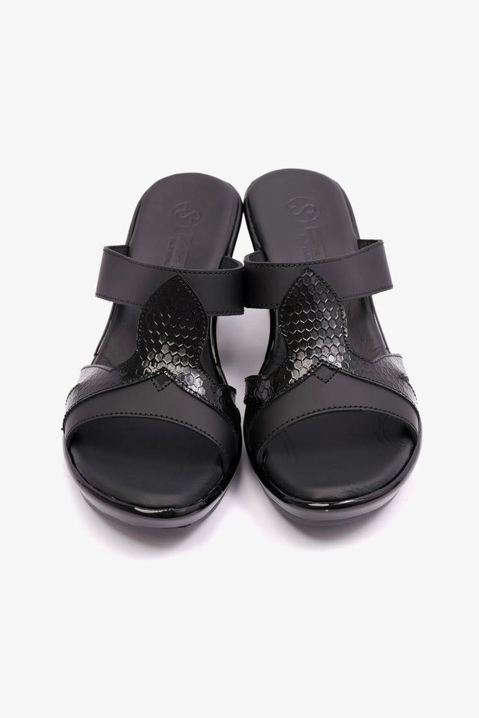 Comfort Plus Women's Matt Leather High Heel Sandals Black 9105 - Sole Therapy