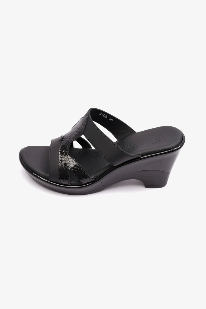 Comfort Plus Women's Matt Leather High Heel Sandals Black 9105 - Sole Therapy