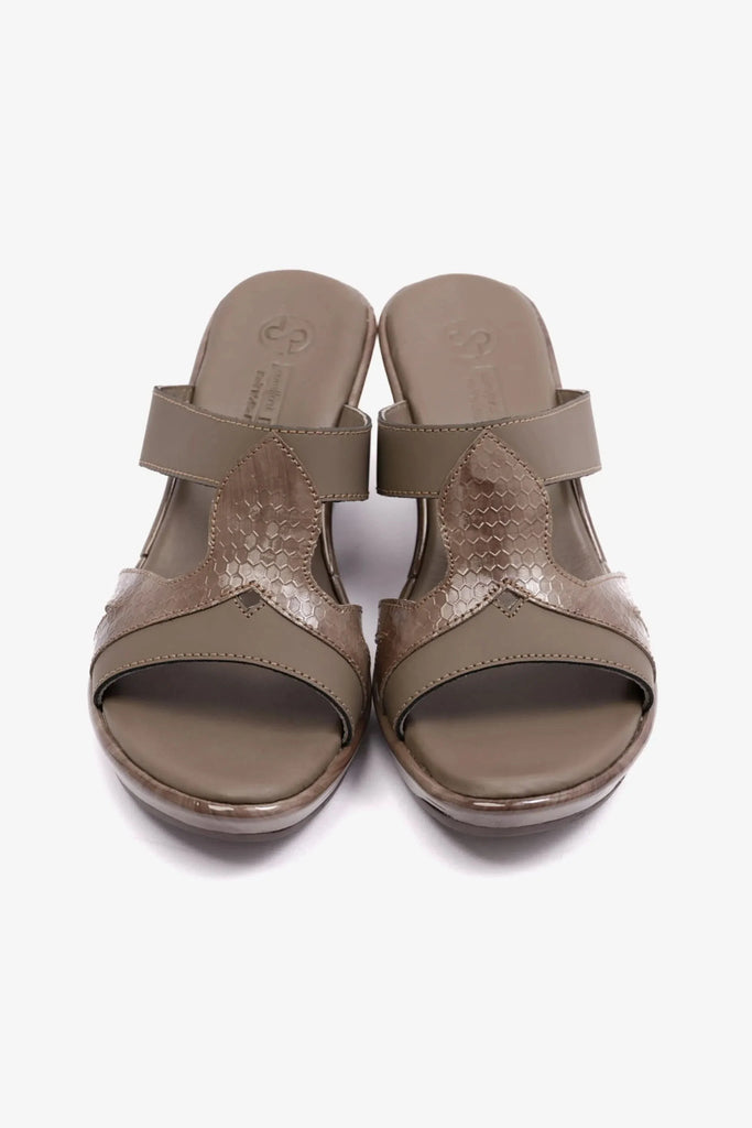 Comfort Plus Women's Matt Leather High Heel Sandals Truffle LSDCP9105