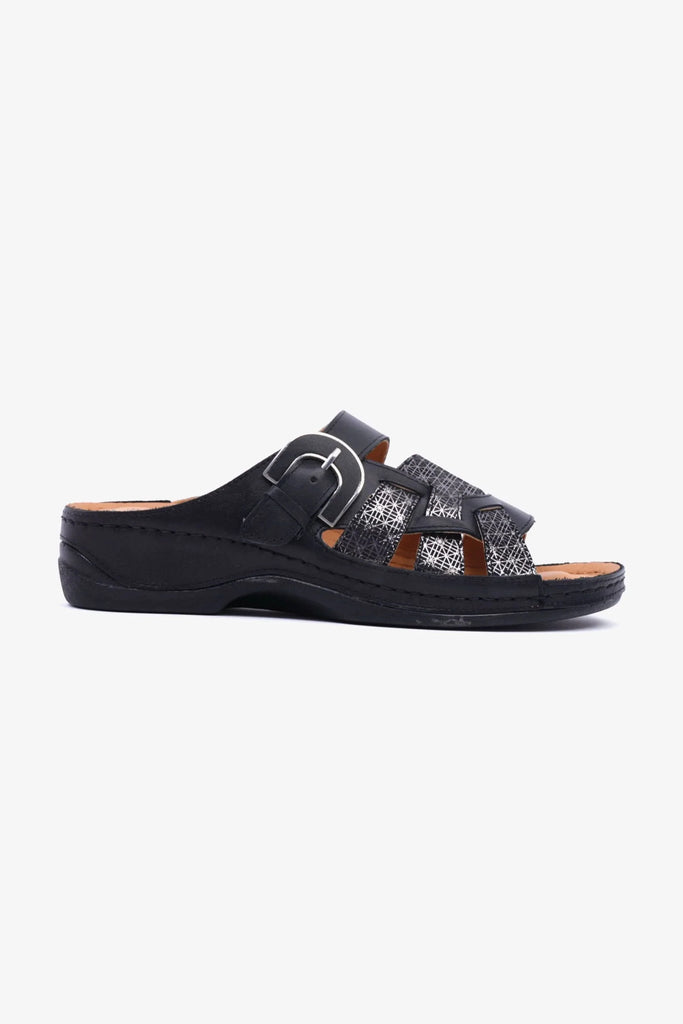 Comfort Plus Women's Mid Heel Sandals Black LSDCP584 - Sole Therapy