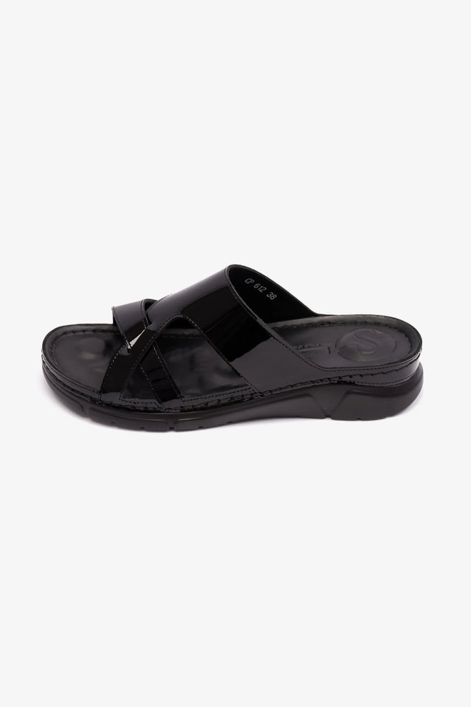 Comfort Plus Women's Patent Leather Arabic Sandals Black LSDCP612 - Sole Therapy