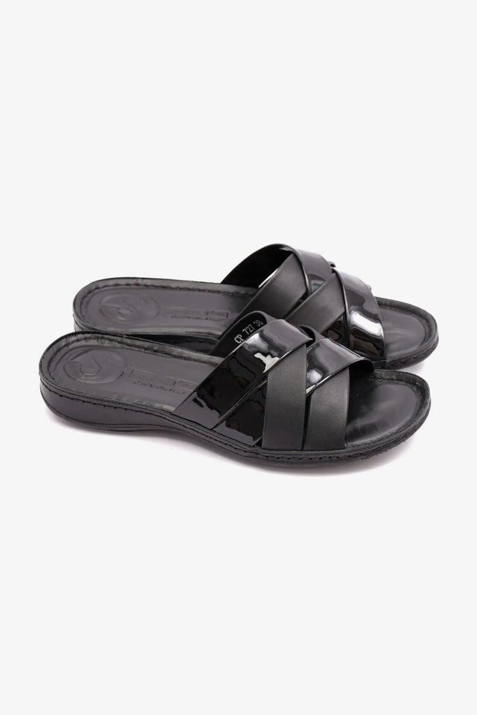Comfort Plus Women's Patent Leather Sandals Black LSDCP727 - Sole Therapy