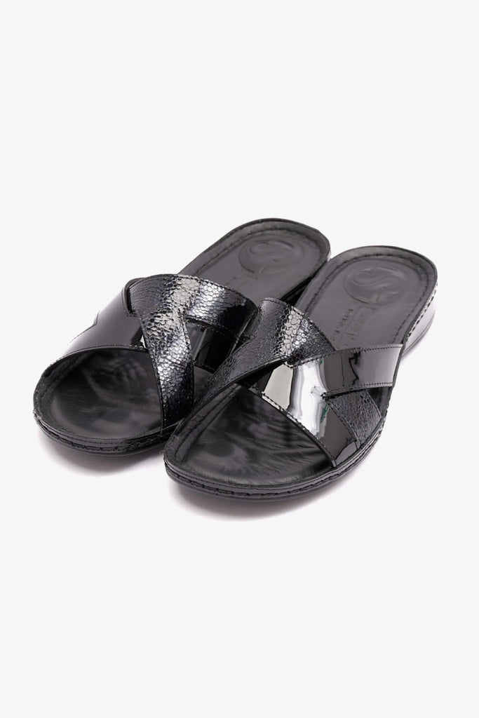 Comfort Plus Women's Patent Leather Sandals Black LSDCP728 - Sole Therapy