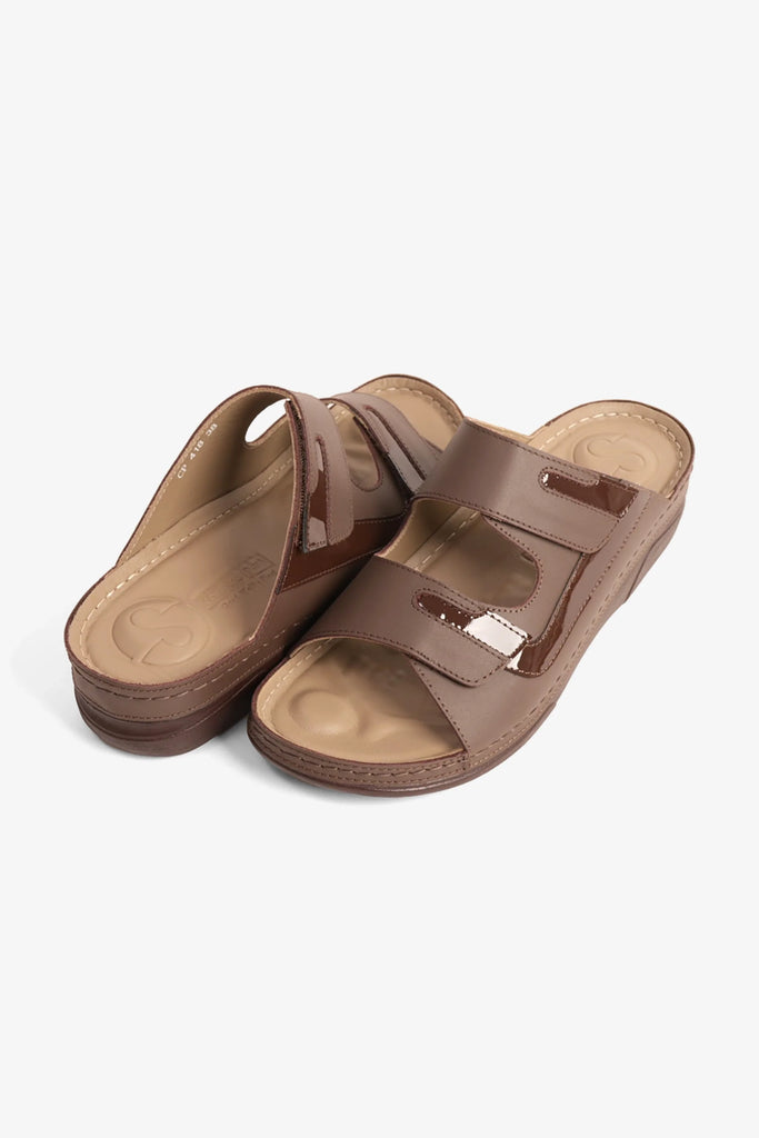 Comfort Plus Women's Sleek Adjustable Strap Sandals Brown LSDCP418 - Sole Therapy