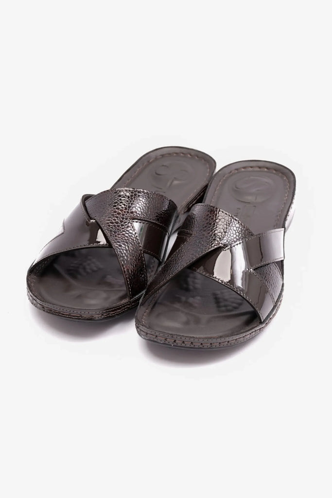 Comfort Plus Women's Soft Footbed Patent Leather Sandals Brown LSDCP728 - Sole Therapy