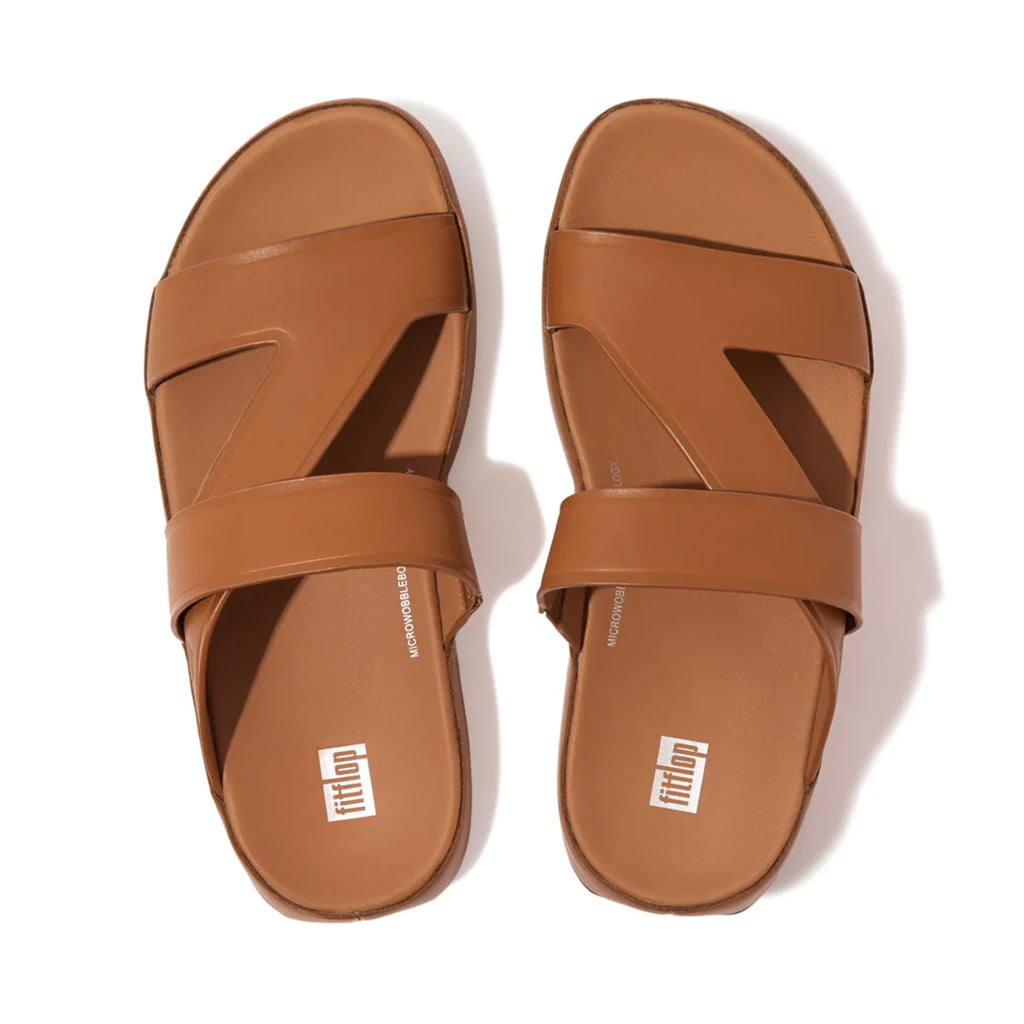 FITFLOP MENS LEATHER SLIDES - LIGHT TAN - Sole Therapy