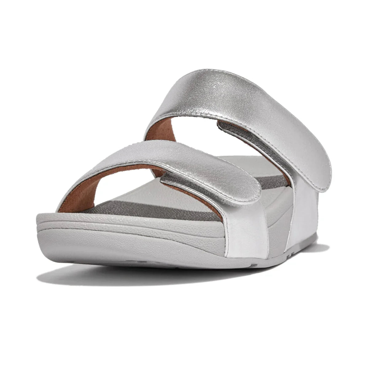 FITFLOP WOMENS LEATHER SLIDES - SILVER - Sole Therapy