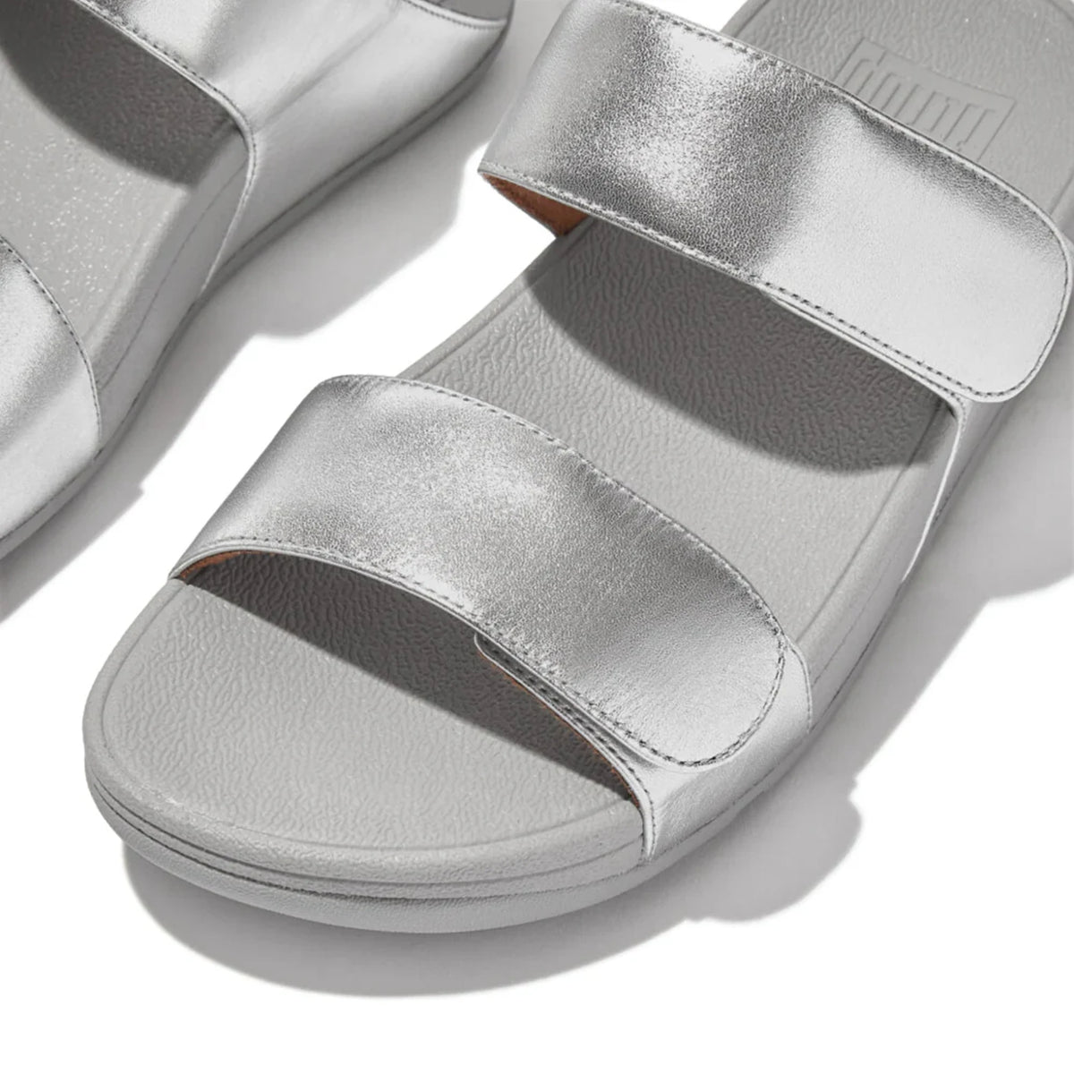 FITFLOP WOMENS LEATHER SLIDES - SILVER - Sole Therapy