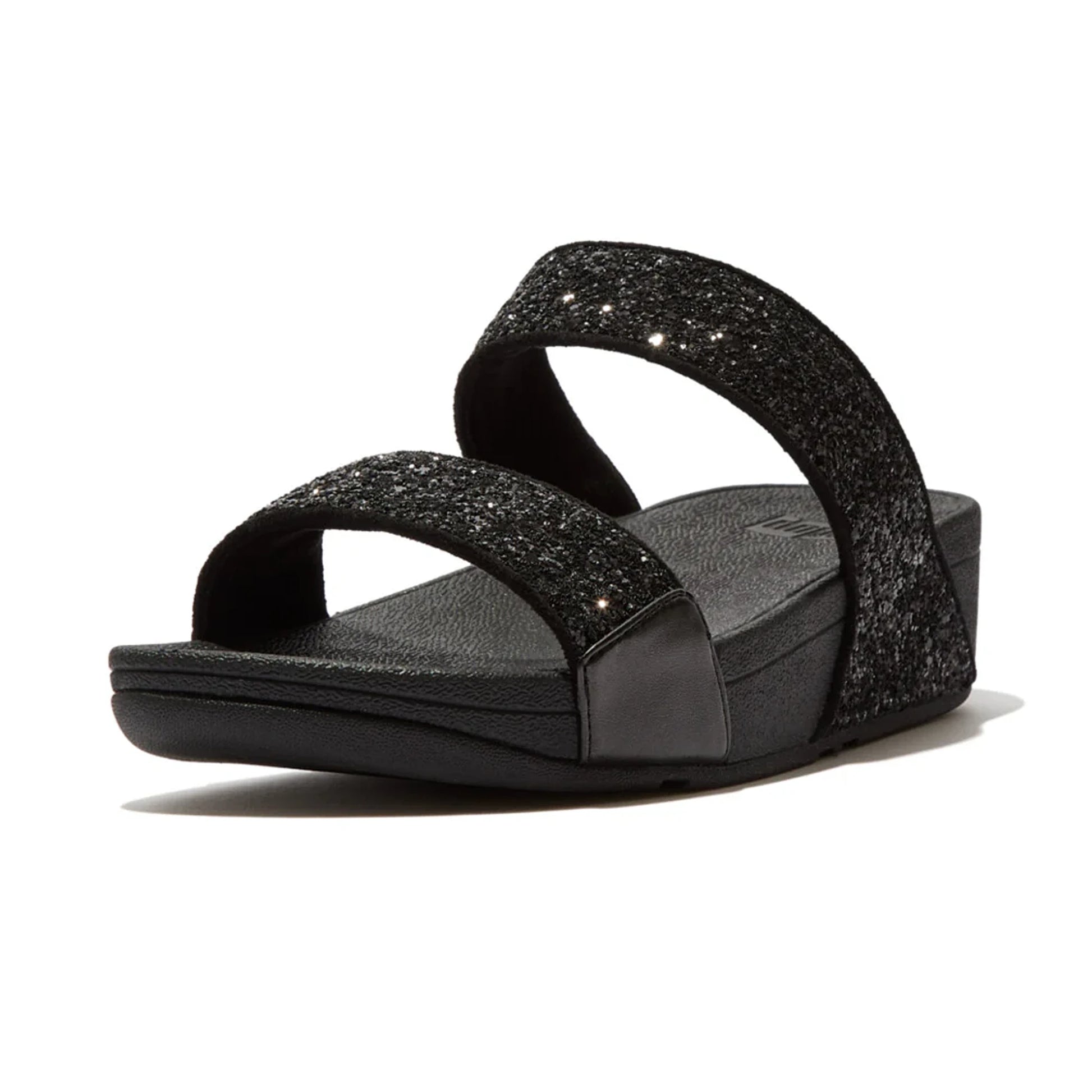 FITFLOP WOMENS LULU GLITTER SLIDES - BLACK - Sole Therapy