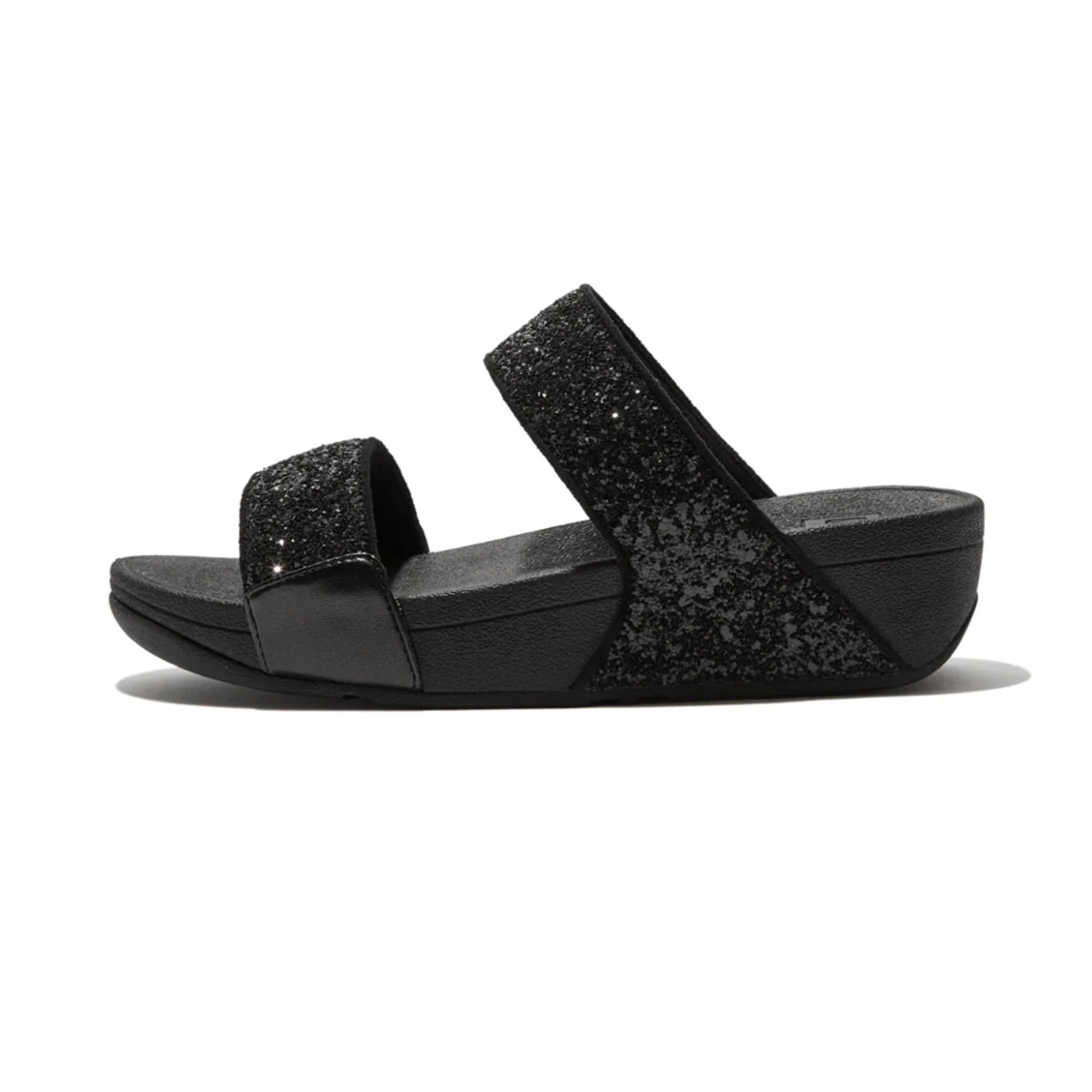 FITFLOP WOMENS LULU GLITTER SLIDES - BLACK - Sole Therapy
