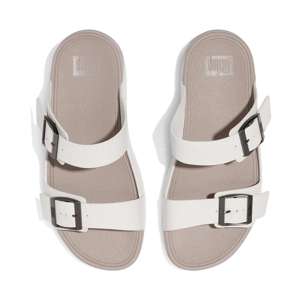 Fitflop Gogh Moc Mens Buckle Tumbled-Leather Slides Urban White - Sole Therapy