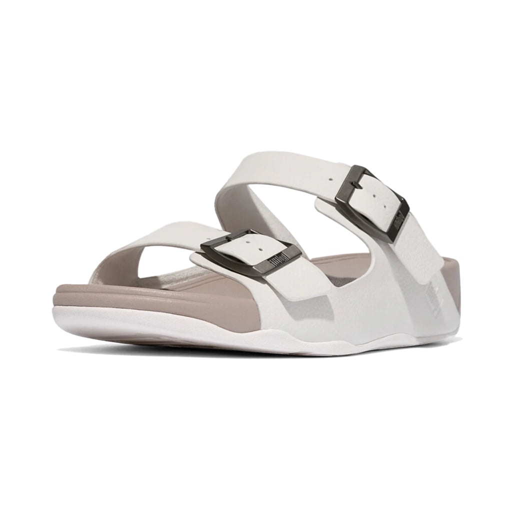 Fitflop Gogh Moc Mens Buckle Tumbled-Leather Slides Urban White - Sole Therapy